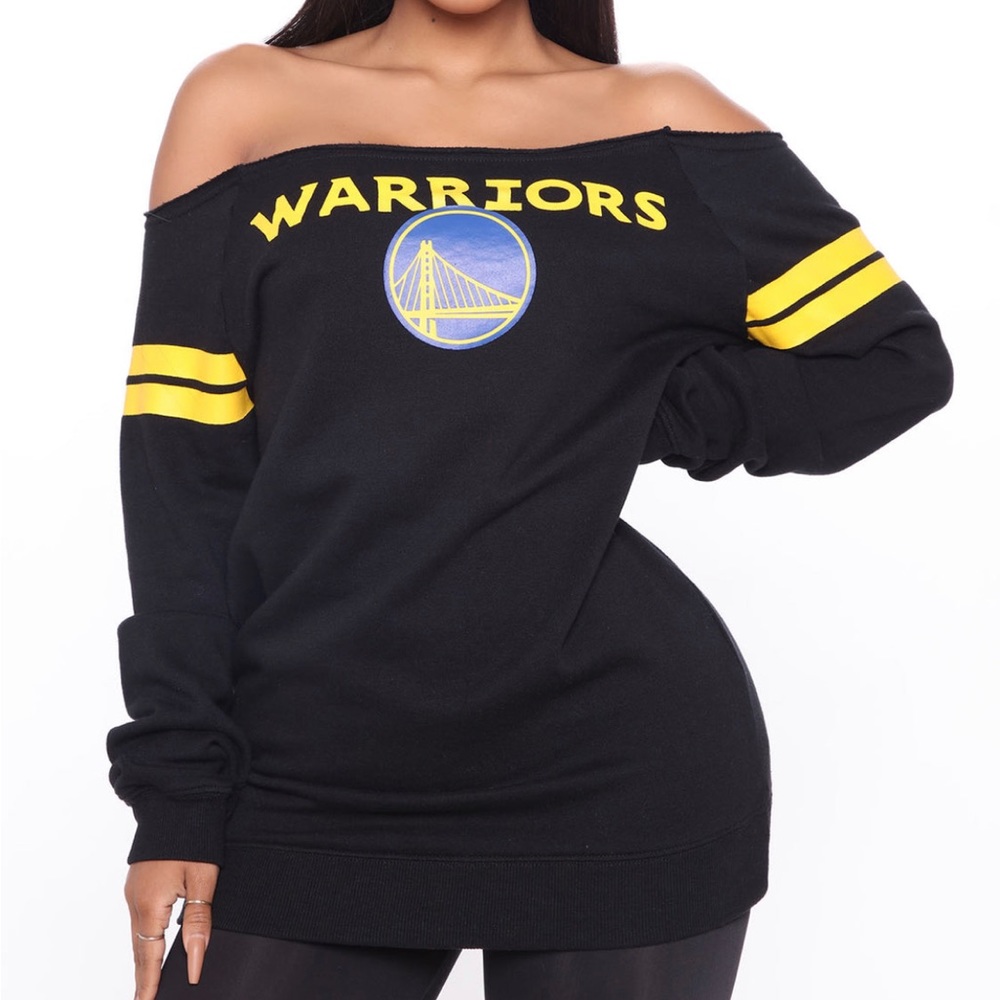Golden State Warriors Fashion Nova NBA Hook Shot Off Shoulder Sweatshirt Black